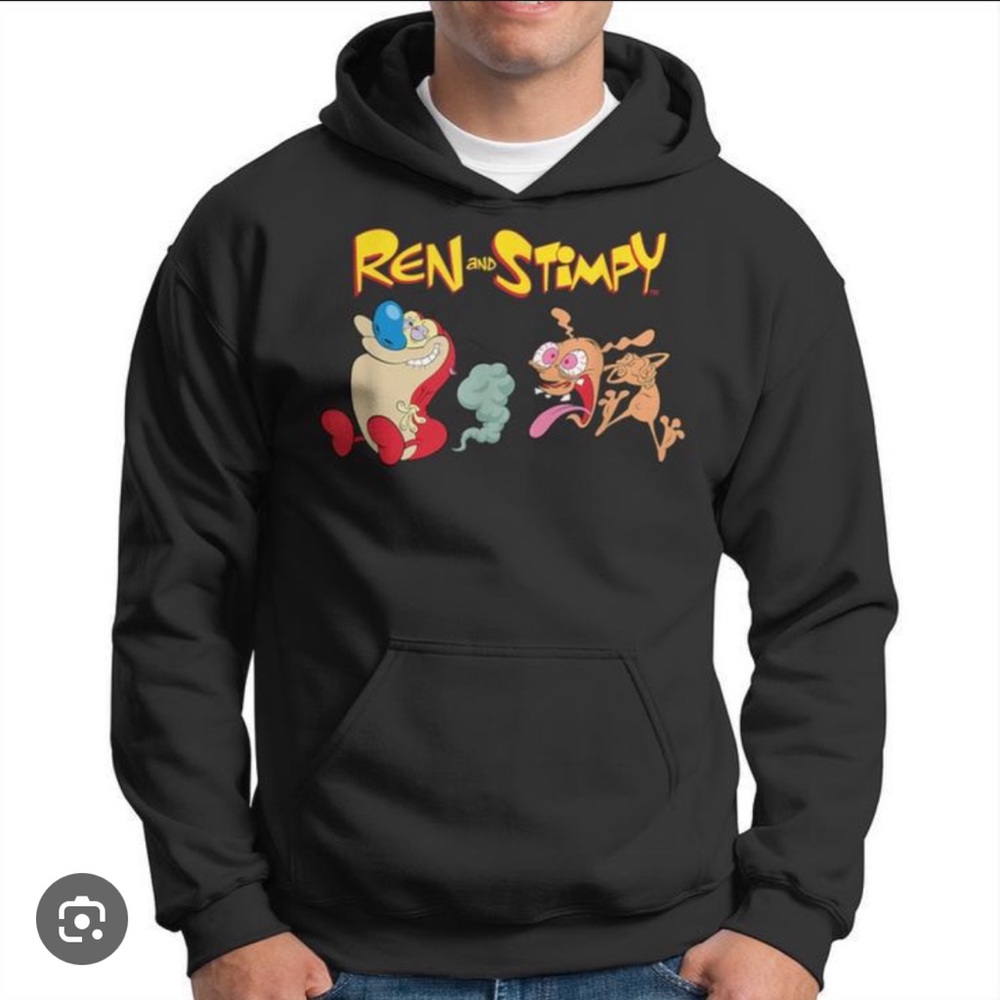 Junk Food ‘Ren & Stempy’ Hoodie - Black Retro Nickelod Hoodie. Size Small
